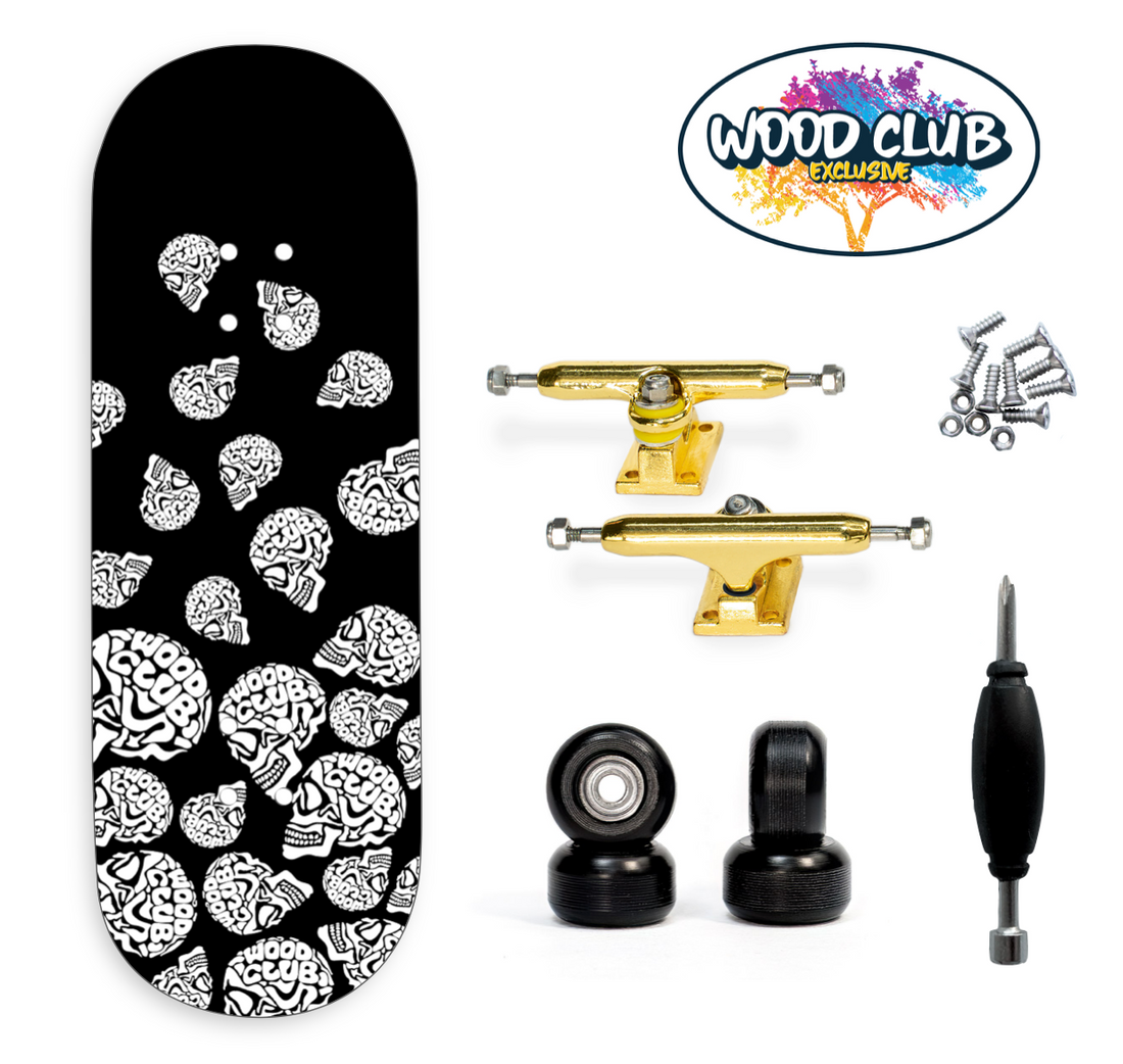 WoodClub EXCLUSIVE Fingerboard 32mm - "WHITE SKULLS" - Drevené Fingerboardy